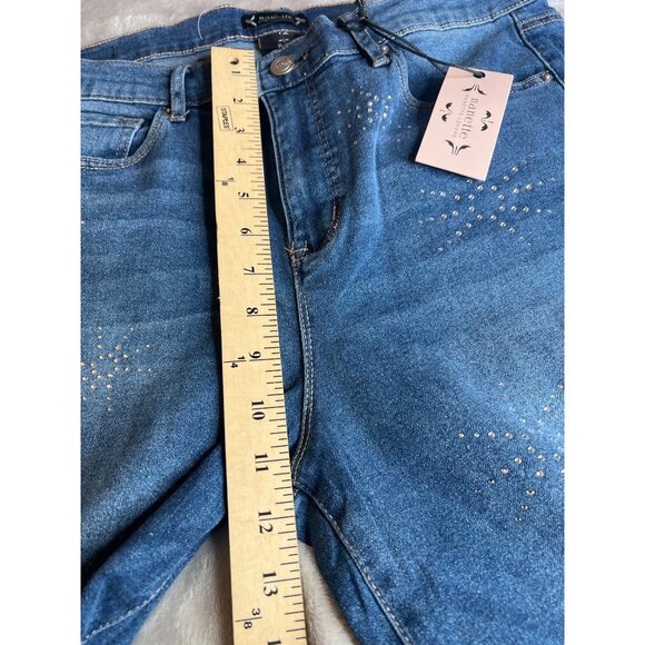 Nanette Belle High Rise Ankle Skinny Jeans Blue With Rhinestone Detail Size 12 - Picture 10 of 16